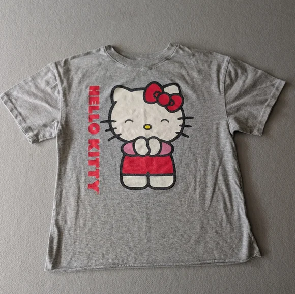 Sanrio Hello Kitty Medium Gray Graphic Short Sleeve T-Shirt Raw Hem Sz Med - Picture 3 of 8